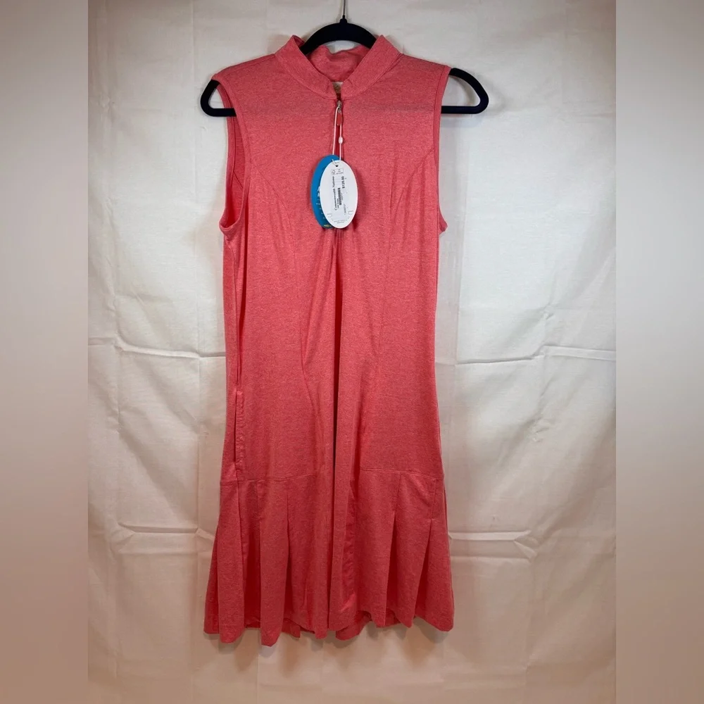 Greg Norman Golf Dress Sleeveless Quarter Zip Mock Neck Pleats Pink Size Medium - Picture 2 of 16